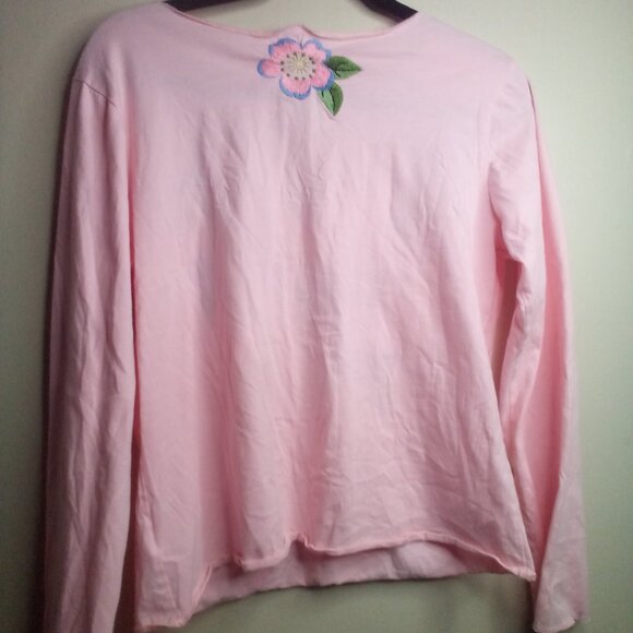 White Stag Blouse S Long Sleeve Embroidery Flowers V-Neck Pink - Picture 4 of 15